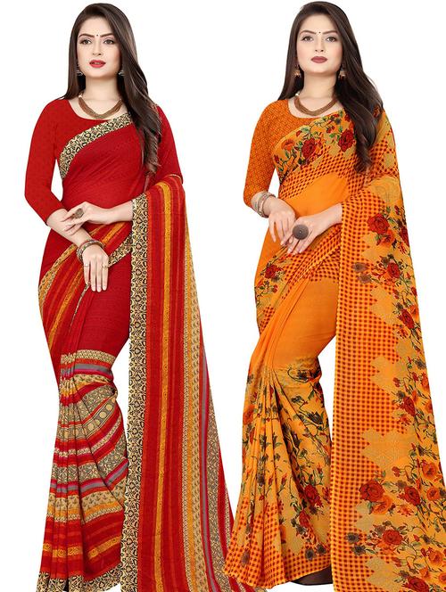 women multi color printed combo saree with blouse - 21432256 - Very Small Image - 1