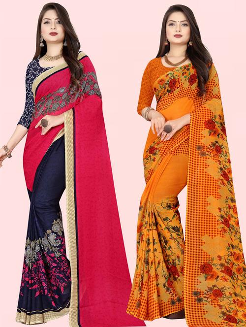 pack of 2 printed casual wear sarees with blouse - 21432259 - Very Small Image - 1