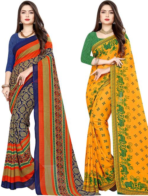 pack of 2 casual wear combo sarees with blouse - 21432261 - Very Small Image - 1