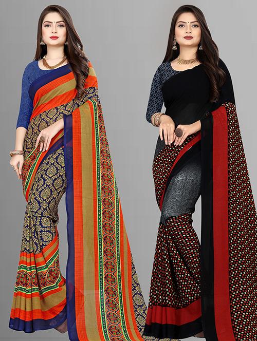 pack of 2 printed casual wear sarees with blouse - 21432264 - Very Small Image - 1