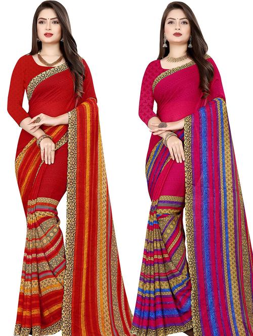 pack of 2 printed casual wear sarees with blouse - 21432266 - Very Small Image - 1