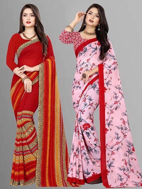pack of 2 printed casual wear sarees with blouse - 21432269 - Very Small Image - 1
