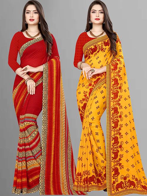 pack of 2 printed casual wear sarees with blouse - 21432271 - Very Small Image - 1