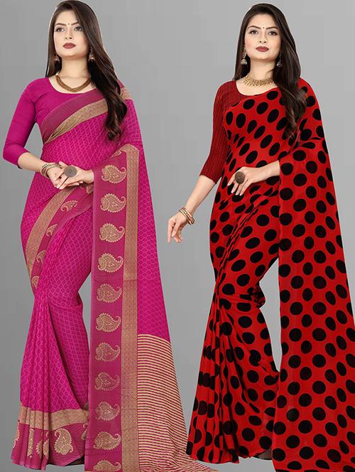 pack of 2 printed casual wear sarees with blouse - 21432272 - Very Small Image - 1