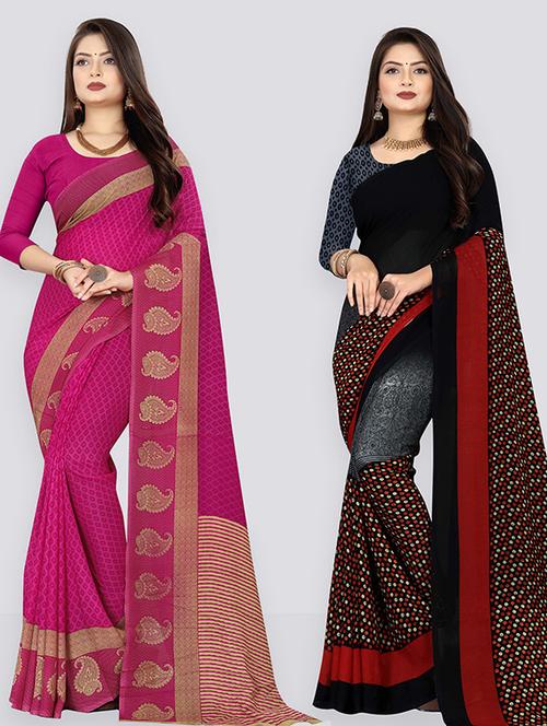 pack of 2 printed casual wear sarees with blouse - 21432275 - Very Small Image - 1