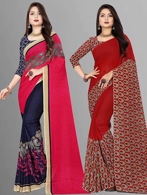 pack of 2 printed casual wear sarees with blouse - 21432276 - Very Small Image - 1