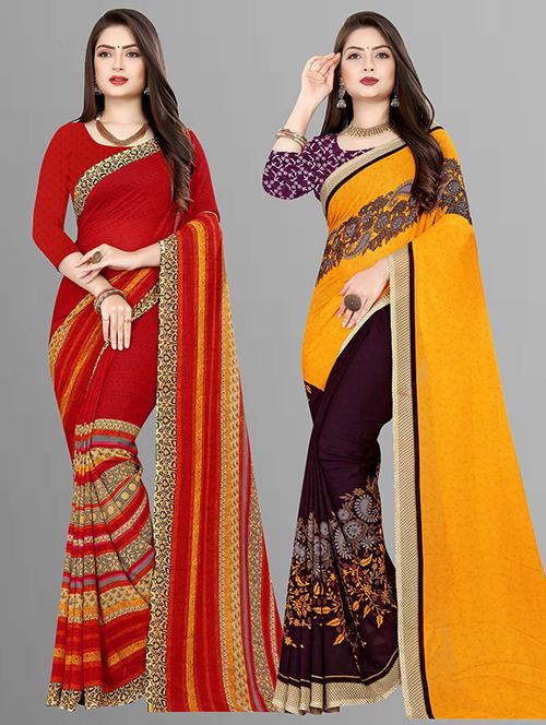 pack of 2 printed casual wear sarees with blouse - 21432278 - Very Small Image - 1