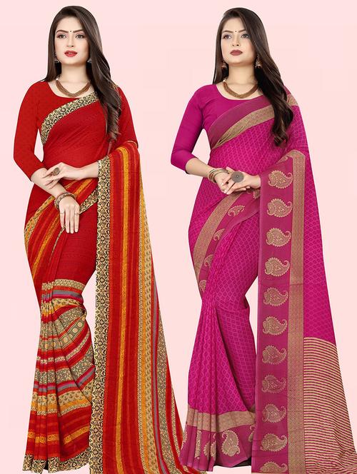 pack of 2 printed casual wear sarees with blouse - 21432282 - Very Small Image - 1
