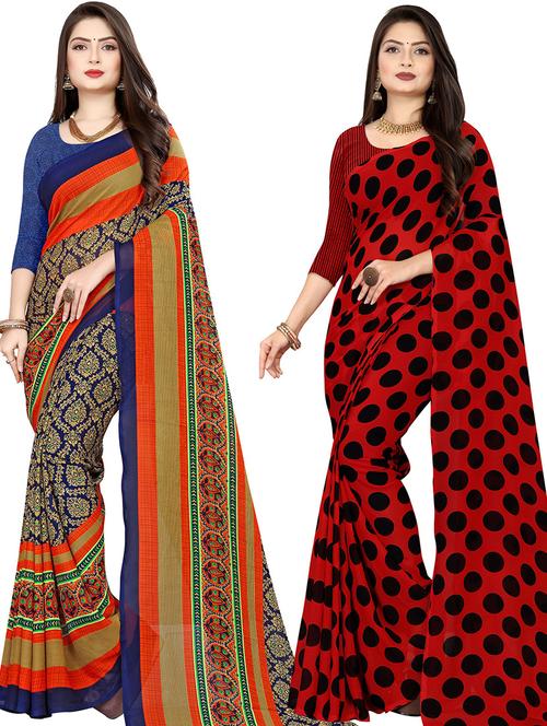 pack of 2 printed casual wear sarees with blouse - 21432287 - Very Small Image - 1
