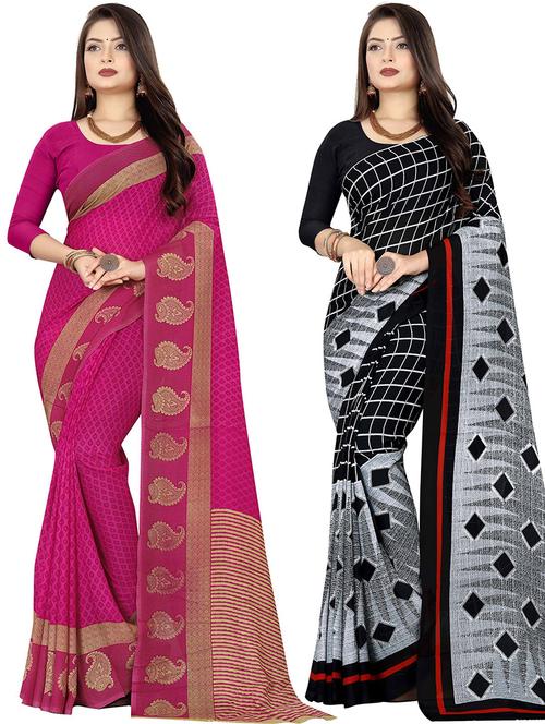 pack of 2 printed casual wear sarees with blouse - 21432292 - Very Small Image - 1