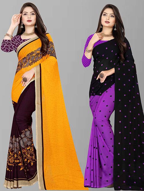pack of 2 printed casual wear sarees with blouse - 21432294 - Very Small Image - 1