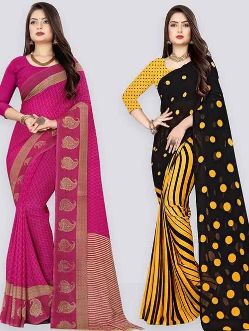 pack of 2 printed casual wear sarees with blouse - 21432296 - Very Small Image - 1
