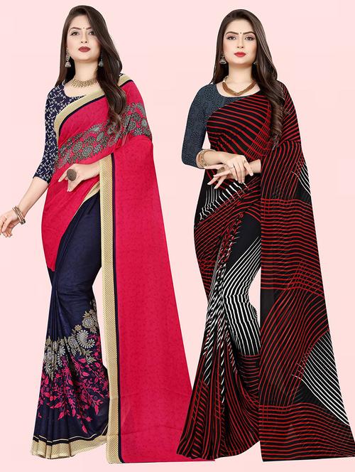 pack of 2 printed casual wear sarees with blouse - 21432298 - Very Small Image - 1