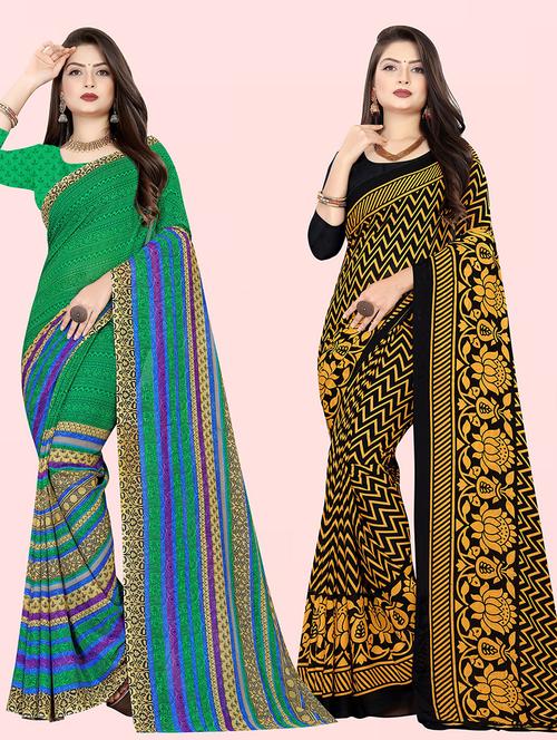 women pack of 2 casual wear combo sarees with blouse - 21432299 - Very Small Image - 1