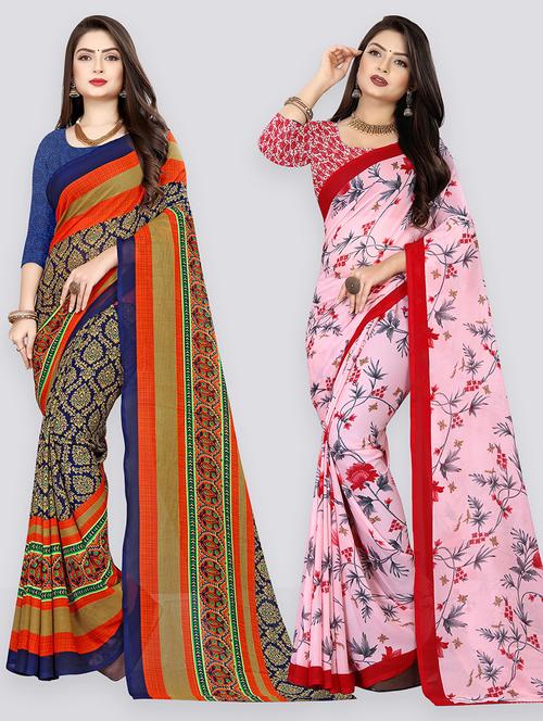 women pack of 2 casual wear combo sarees with blouse - 21432300 - Very Small Image - 1