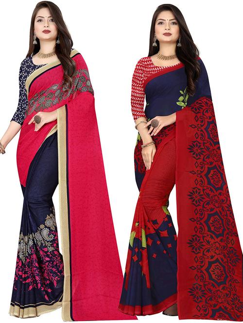 women pack of 2 casual wear combo sarees with blouse - 21432301 - Very Small Image - 1