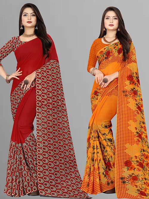 women pack of 2 casual wear combo sarees with blouse - 21432303 - Very Small Image - 1