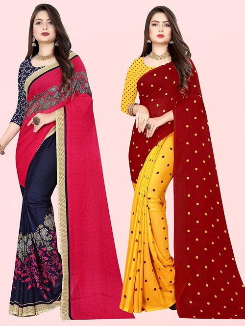 women pack of 2 casual wear combo sarees with blouse - 21432305 - Very Small Image - 1