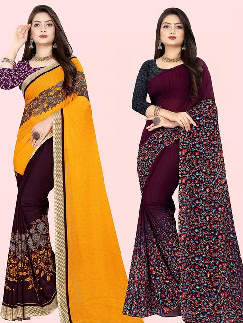 women pack of 2 casual wear combo sarees with blouse - 21432308 - Very Small Image - 1