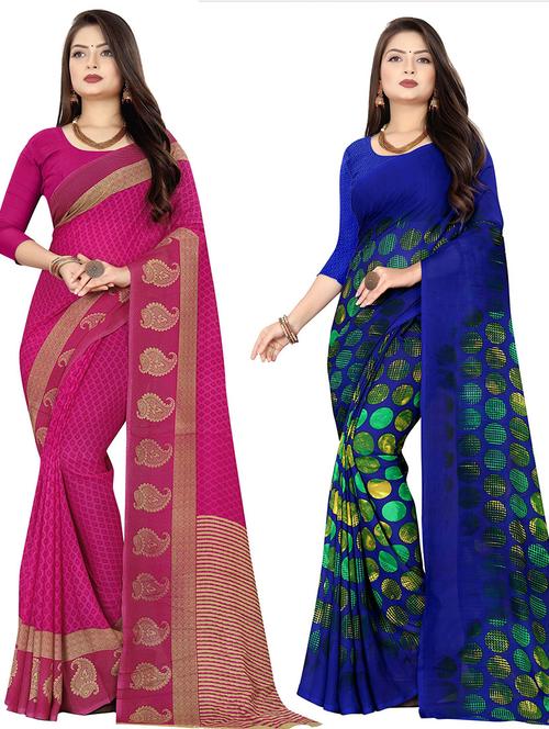 women pack of 2 casual wear combo sarees with blouse - 21432309 - Very Small Image - 1
