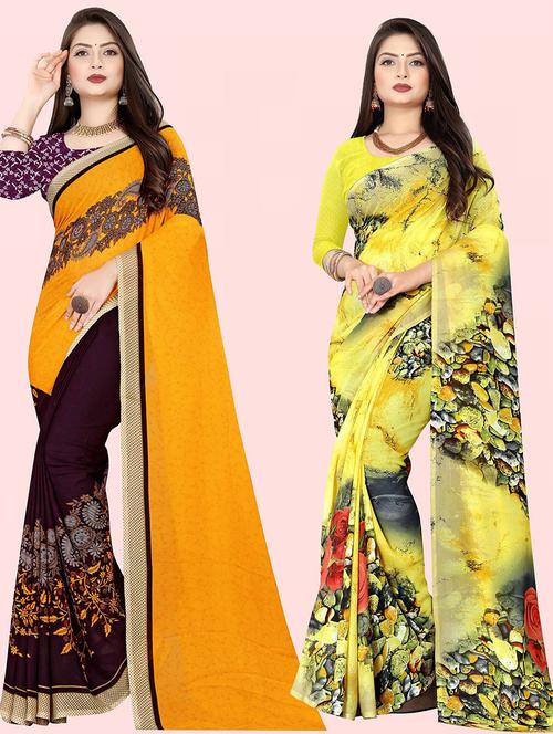 women pack of 2 casual wear combo sarees with blouse - 21432310 - Very Small Image - 1