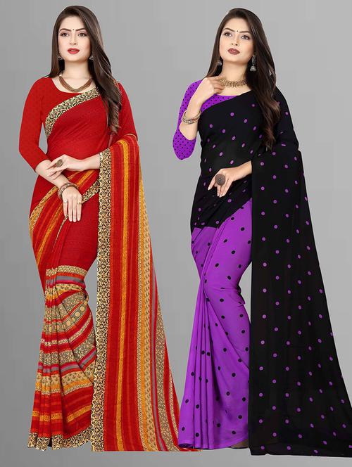 women pack of 2 casual wear combo sarees with blouse - 21432311 - Very Small Image - 1
