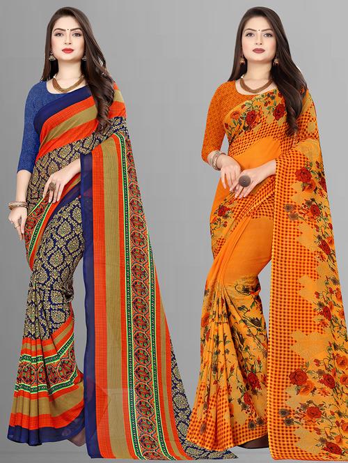 women pack of 2 casual wear combo sarees with blouse - 21432312 - Very Small Image - 1