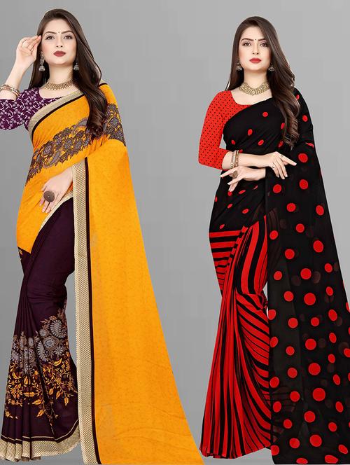 women pack of 2 casual wear combo sarees with blouse - 21432316 - Very Small Image - 1