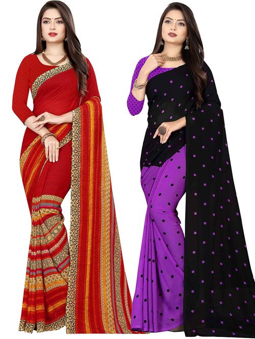 women pack of 2 casual wear combo sarees with blouse - 21432320 - Very Small Image - 1
