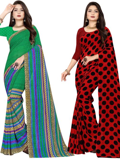 women pack of 2 casual wear combo sarees with blouse - 21432322 - Very Small Image - 1