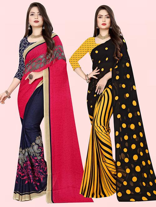 women pack of 2 casual wear combo sarees with blouse - 21432325 - Very Small Image - 1