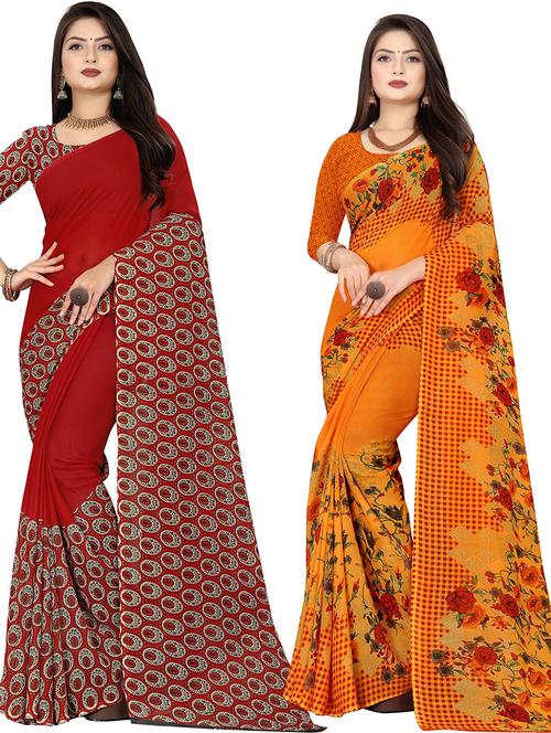 women pack of 2 casual wear combo sarees with blouse - 21432331 - Very Small Image - 1