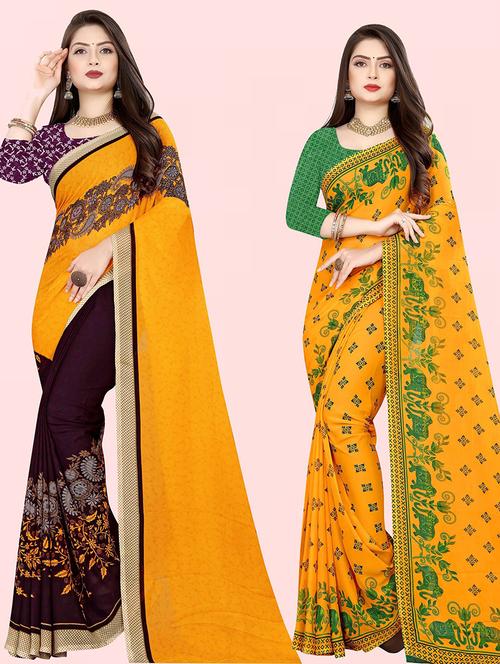 women pack of 2 casual wear combo sarees with blouse - 21432336 - Very Small Image - 1
