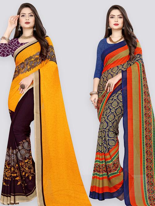 women pack of 2 casual wear combo sarees with blouse - 21432337 - Very Small Image - 1