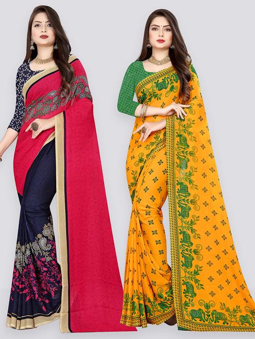 women pack of 2 casual wear combo sarees with blouse - 21432338 - Very Small Image - 1