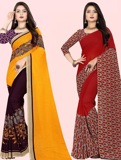 women pack of 2 casual wear combo sarees with blouse - 21432346 - Very Small Image - 1