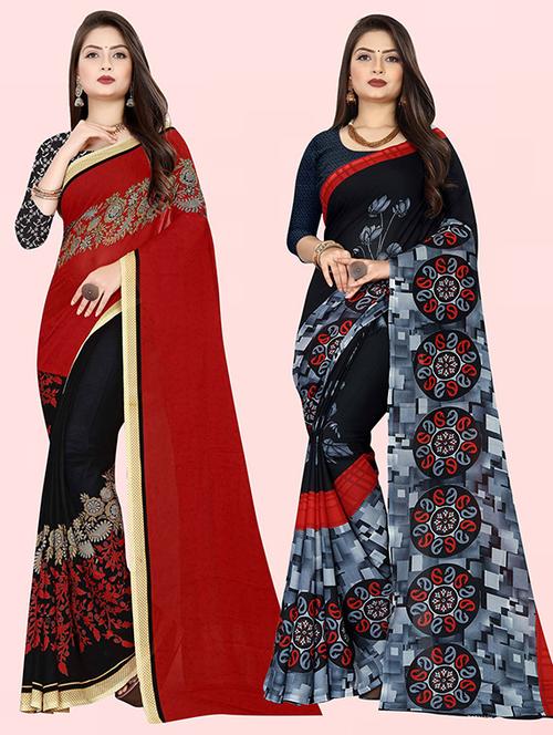 women pack of 2 casual wear combo sarees with blouse - 21432352 - Very Small Image - 1