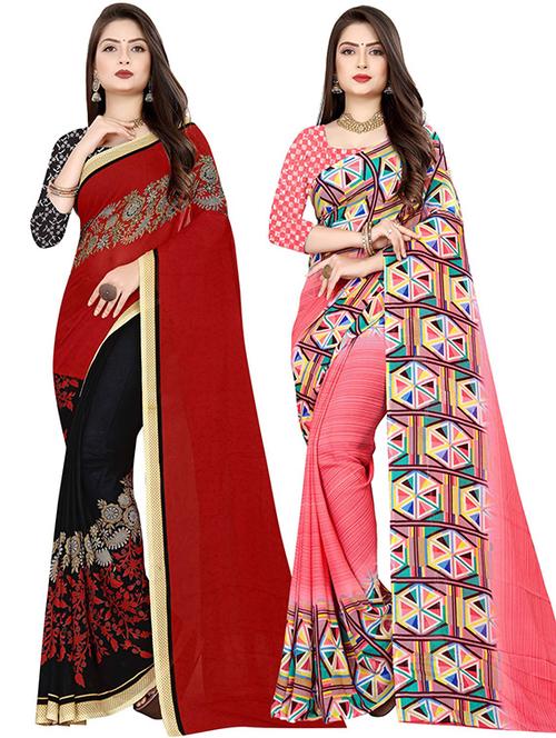women pack of 2 casual wear combo sarees with blouse - 21432353 - Very Small Image - 1