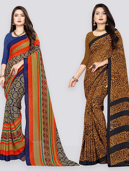women pack of 2 casual wear combo sarees with blouse - 21432355 - Very Small Image - 1