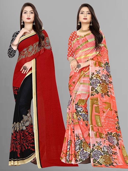 women pack of 2 casual wear combo sarees with blouse - 21432356 - Very Small Image - 1
