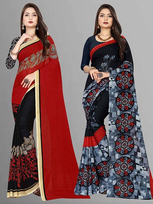 women pack of 2 casual wear combo sarees with blouse - 21432359 - Very Small Image - 1
