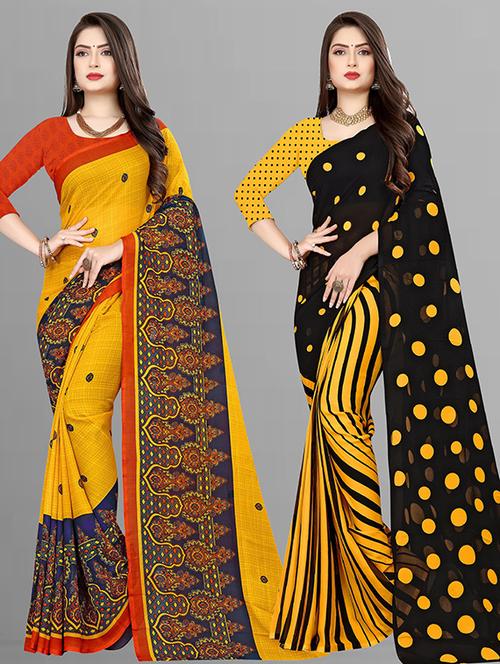 pack of 2 printed casual wear sarees - 21432362 - Very Small Image - 1