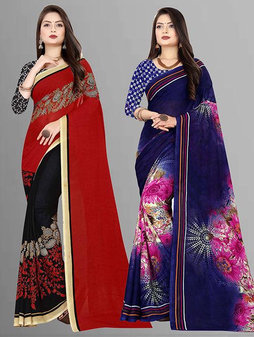 pack of 2 printed casual wear sarees with blouse - 21432370 - Very Small Image - 1