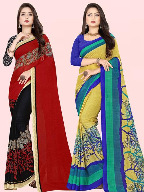 multi colored georgette combo saree with blouse - 21432372 - Very Small Image - 1
