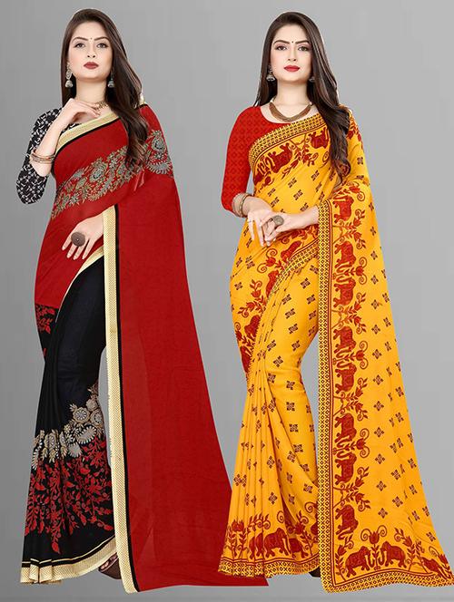 multi colored georgette combos saree with blouse - 21432373 - Very Small Image - 1