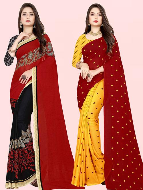 pack of 2 printed casual wear sarees with blouse - 21432381 - Very Small Image - 1