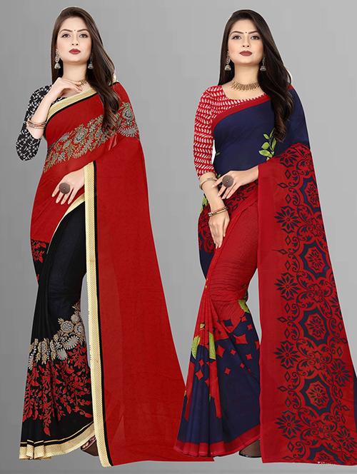 pack of 2 printed casual wear sarees with blouse - 21432392 - Very Small Image - 1