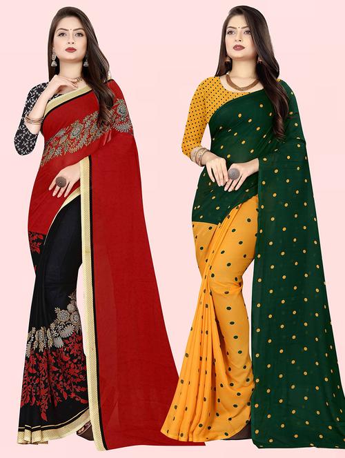 pack of 2 printed casual wear sarees with blouse - 21432394 - Very Small Image - 1