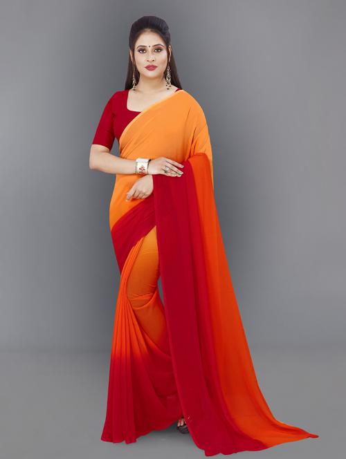 women orange ombre plain saree with blouse - 21432395 - Very Small Image - 1