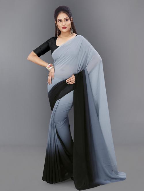 women grey ombre plain saree with blouse - 21432399 - Very Small Image - 1